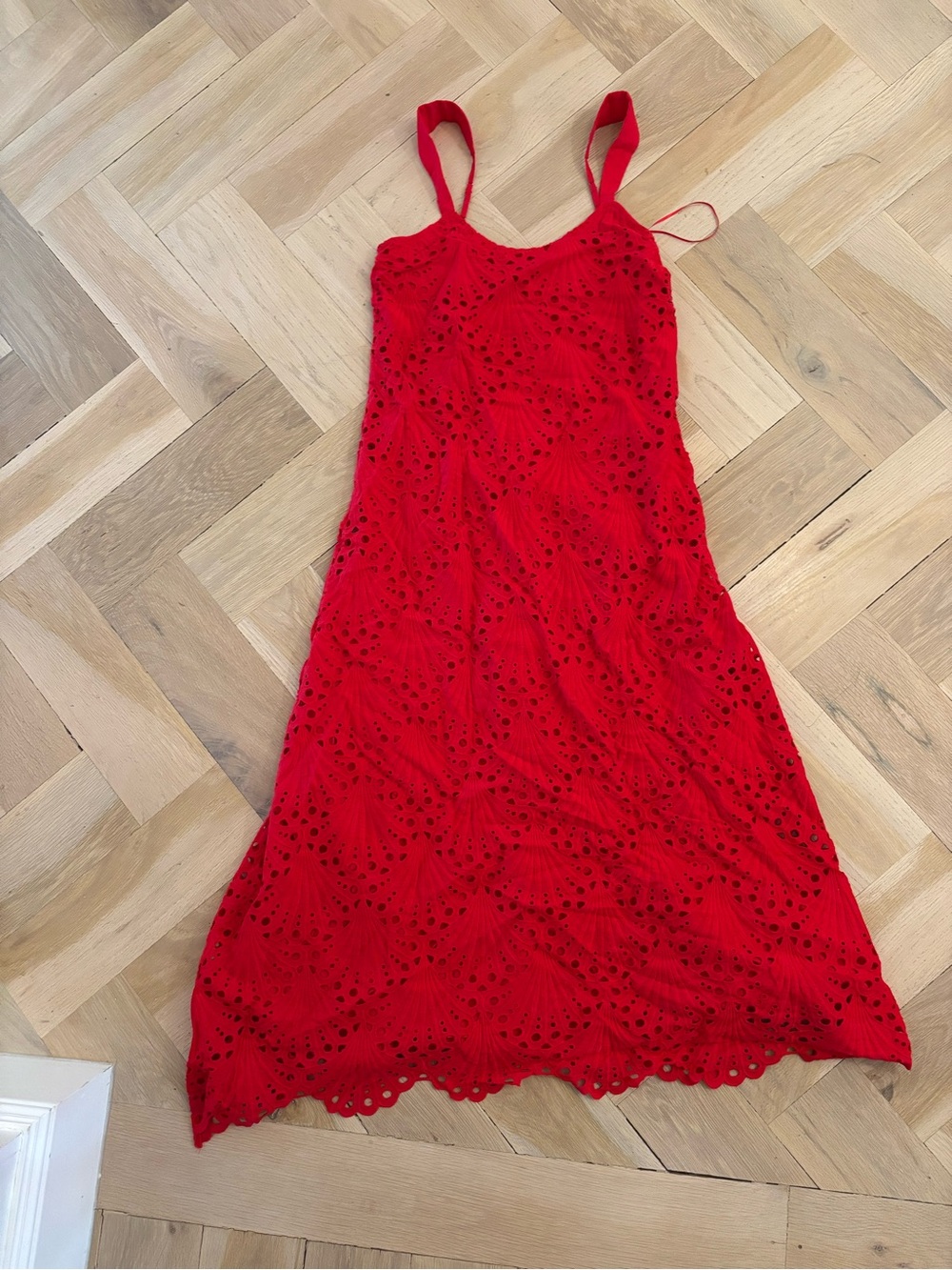 Vici Red Eyelet Mini Slip Dress with Spaghetti Straps